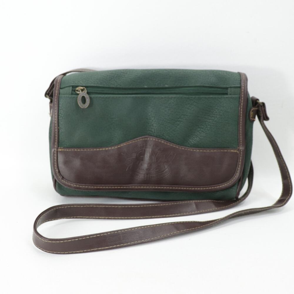 Vtg Gitano Crossbody Handbag Brown Green Faux Leather Messenger Purse Bag